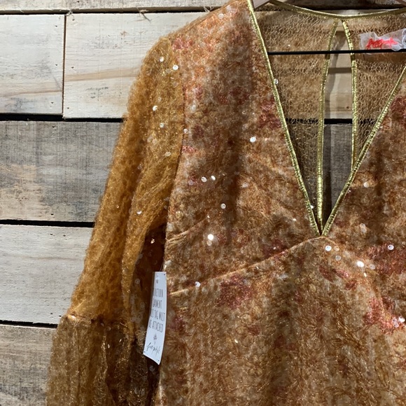 NWT FREE PEOPLE STARS ALIGN MINI SEQUIN DRESS GOLD Z216-1 - Picture 6 of 11